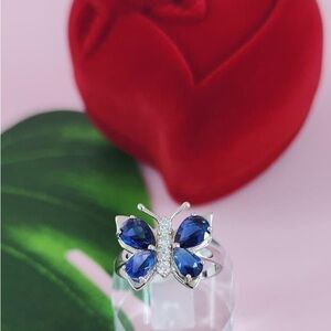 Elegant Silver and Blue Butterfly Ring